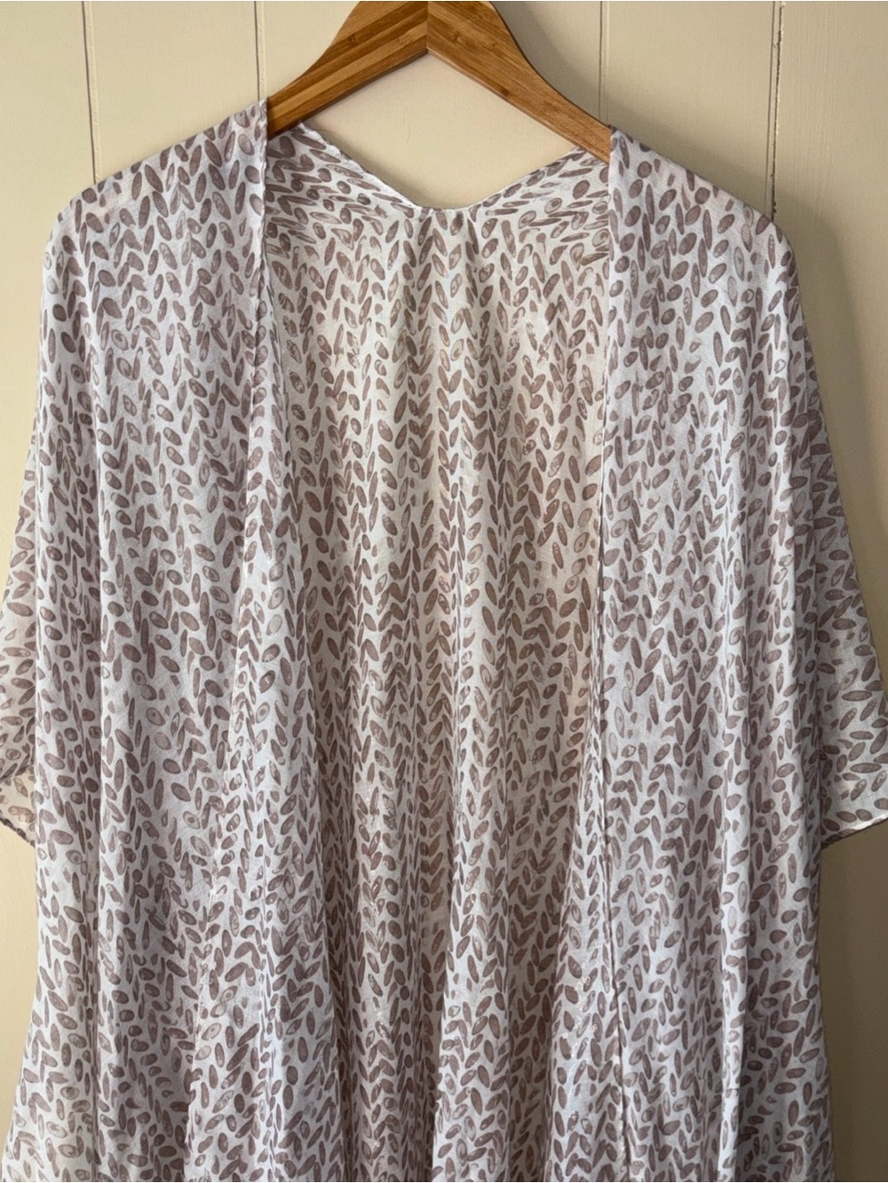 Lightweight White and Taupe Printed Wrap